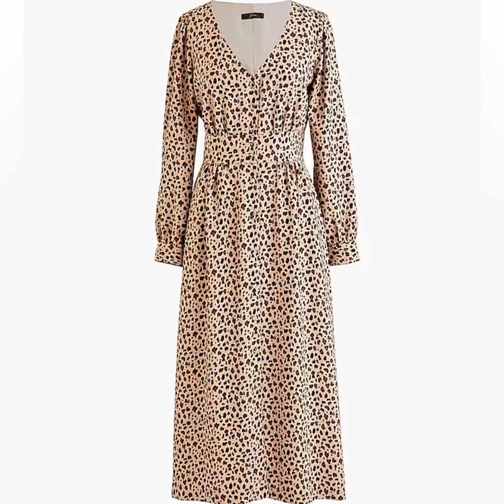 J. Crew Button Front Leopard Print A-line Midi Dress - Picture 8 of 8